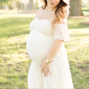 Off the shoulder off- white lace dress